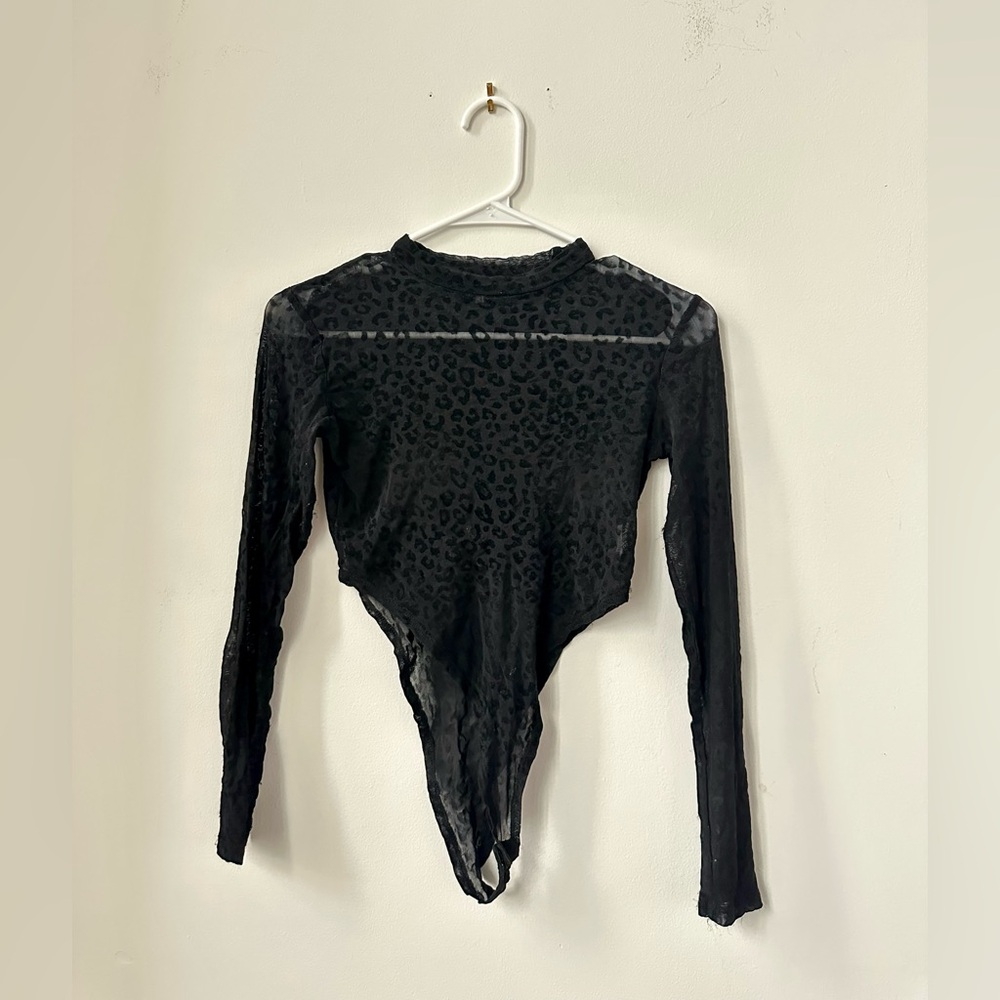 Black sheer cheetah print bodysuit
